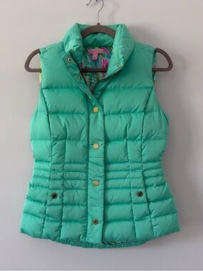 Lilly Pulitzer Isabelle Teal Green Sleeveless Down Filled Puffer Vest S